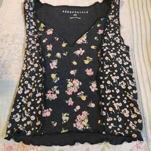Aeropostale Floral Tank Top - Black and Pink